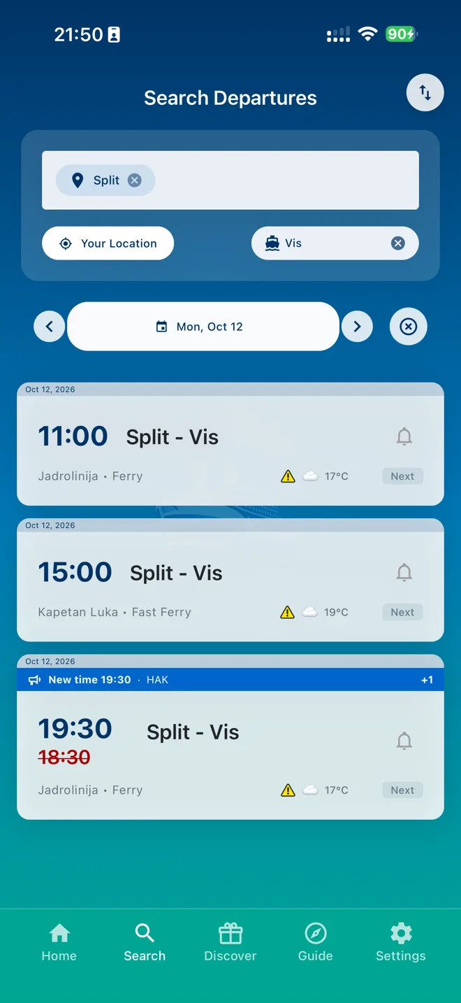 Search: HAK moved the 18:30 to 19:30
